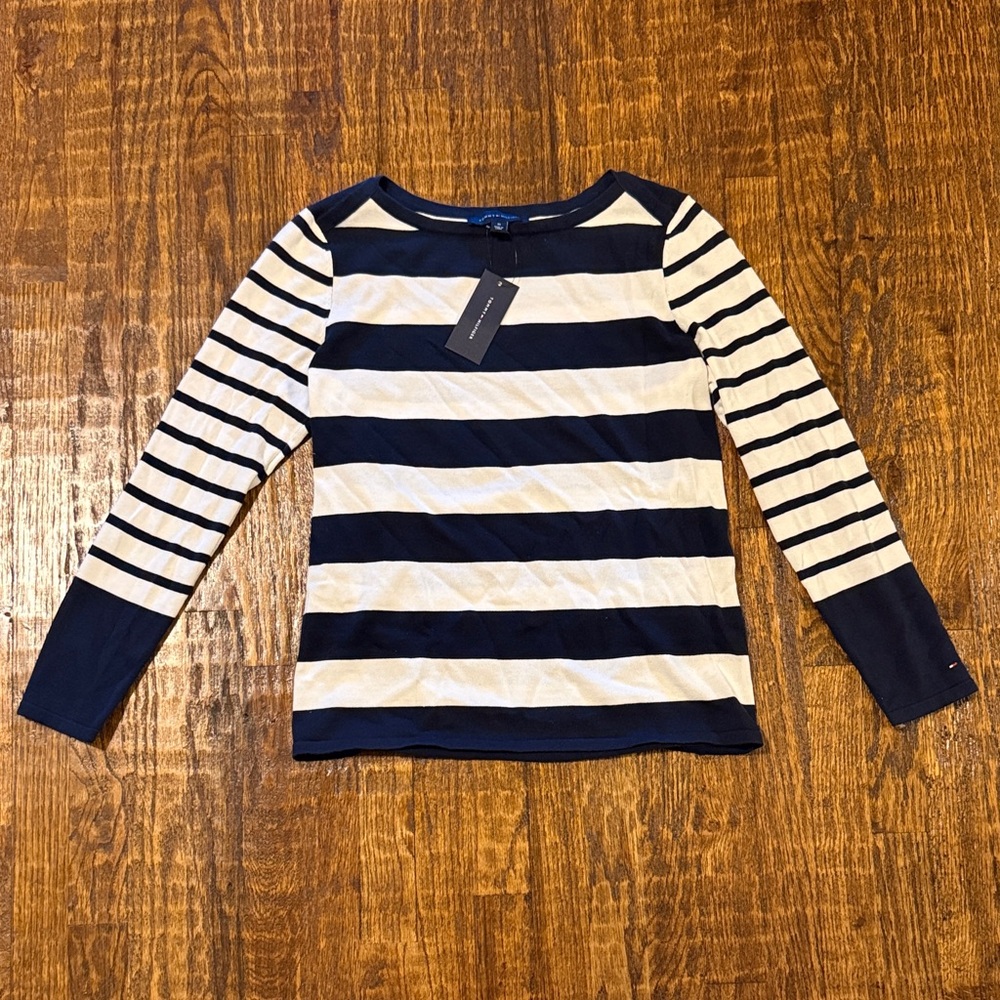 Tommy Hilfiger Black White Striped Long Sleeve Top NWT Size M